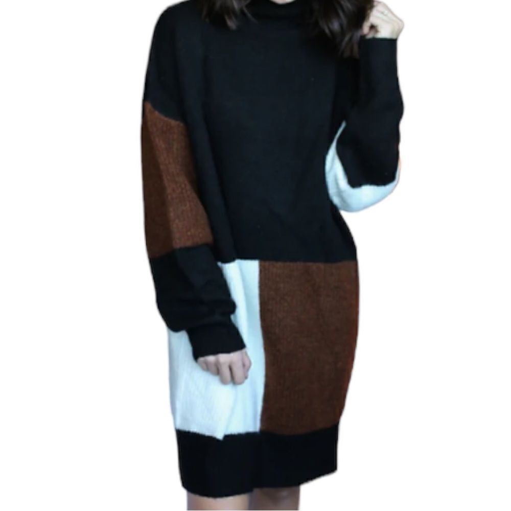 Entro Black and White Color Block Long Sleeve Sweater Dress in Size Medium